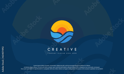 wave logo template for beach coast holiday vector illustration.