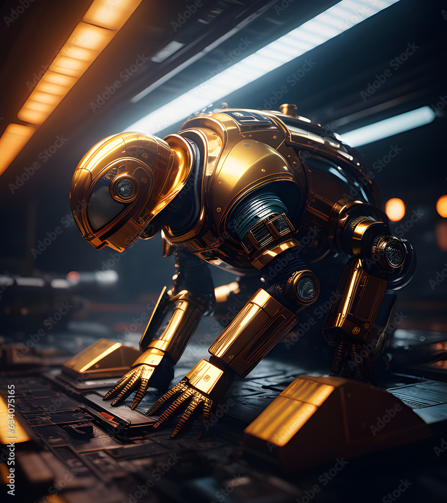 Crouching gold robot Crouching gold robot