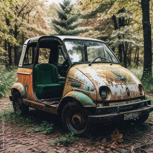 An old car in the fores .old abandoned car