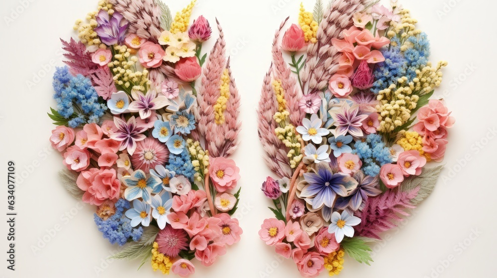 lungs made of flowers, pastel colored