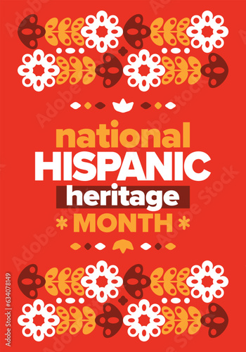 National Hispanic Heritage Month in United States. Celebrate annual in September and October. Latin American and Hispanic ethnicity culture. National fabric vector textures. Traditional festival