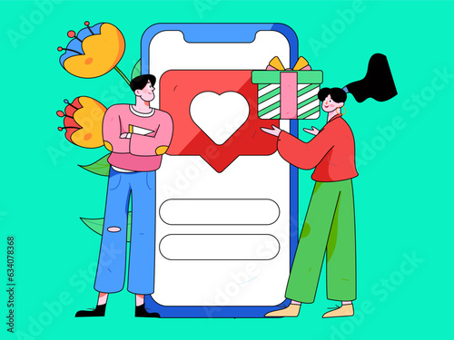 Virtual characters social communication concept business flat vector hand drawn illustration
