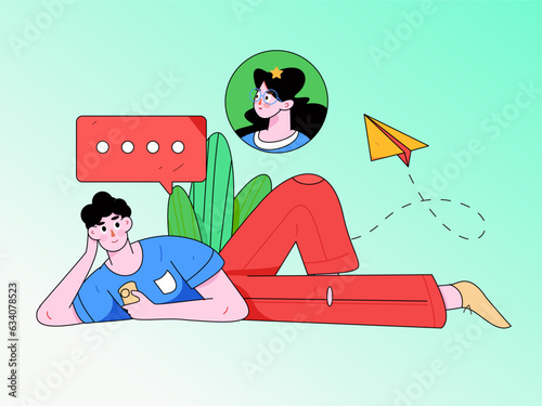 Virtual characters social communication concept business flat vector hand drawn illustration
