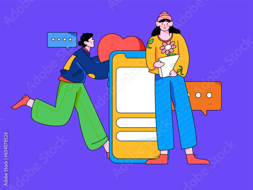 Virtual characters social communication concept business flat vector hand drawn illustration
