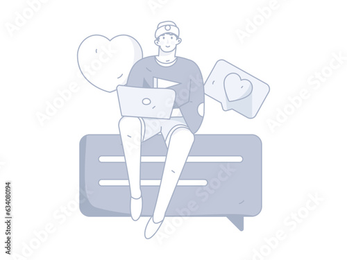 Virtual characters social communication concept business flat vector hand drawn illustration
