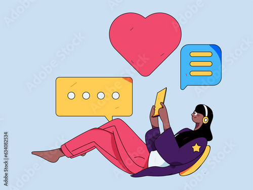 Virtual characters social communication concept business flat vector hand drawn illustration
