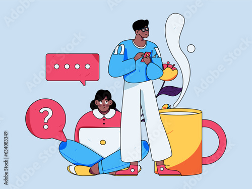 Virtual characters social communication concept business flat vector hand drawn illustration
