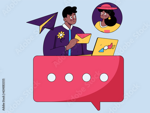 Virtual characters social communication concept business flat vector hand drawn illustration
