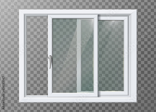 3d realistic vector icon illustration. White plastic frame sliding window.