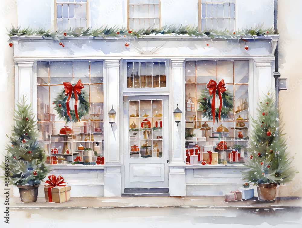 Fototapeta premium watercolor drawing christmas shops