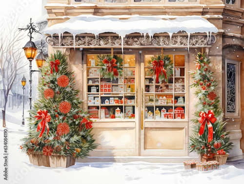 watercolor drawing christmas shops