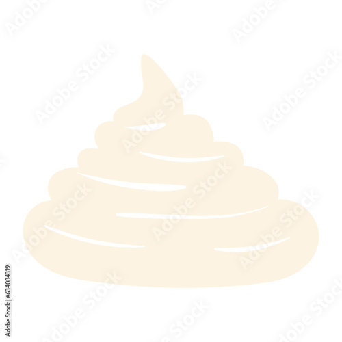 Whipped cream cap hand drawn cartoon illustration. Flat style design, isolated vector. Kids autumn, fall print element, seasonal hot drink ingredient, topping, sweet food, dessert