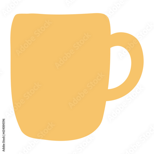 Yellow mug cup hand drawn cartoon illustration. Flat style design, isolated vector. Autumn, fall print element, tableware, pottery, teaware, coffeeware, kitchen