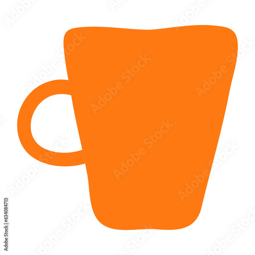 Orange mug cup hand drawn cartoon illustration. Flat style design, isolated vector. Autumn, fall print element, tableware, pottery, teaware, coffeeware, kitchen