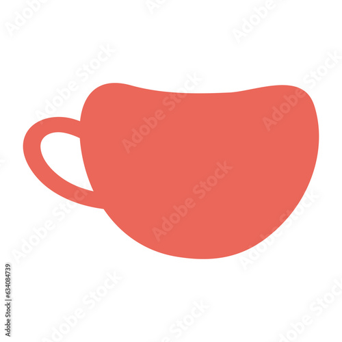 Red tea cup hand drawn cartoon illustration. Flat style design, isolated vector. Autumn, fall print element, tableware, pottery, teaware, coffeeware, kitchen