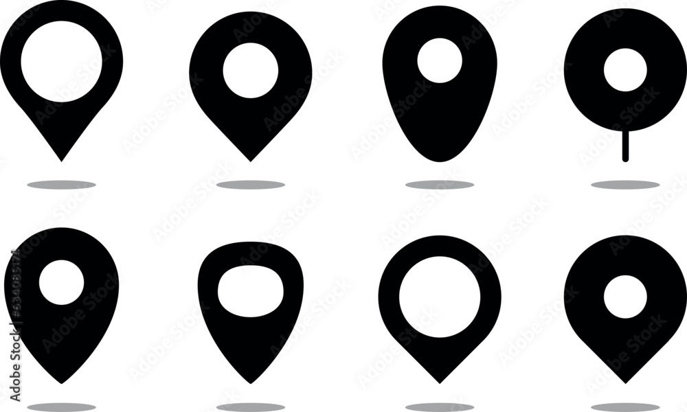 Location pin icon. Map pin place marker. Location icon. Map marker pointer icon set. GPS location symbol collection. Flat style - stock vector.