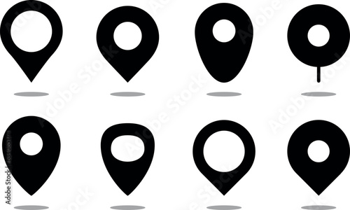 Location pin icon. Map pin place marker. Location icon. Map marker pointer icon set. GPS location symbol collection. Flat style - stock vector.