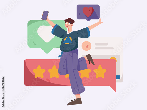 Virtual characters social communication concept business flat vector hand drawn illustration
