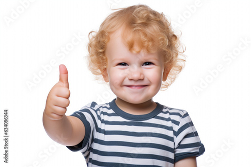 Adorable baby toddler showing thumb up. High quality photo