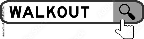 Search banner in word walkout with hand over magnifier icon on white background