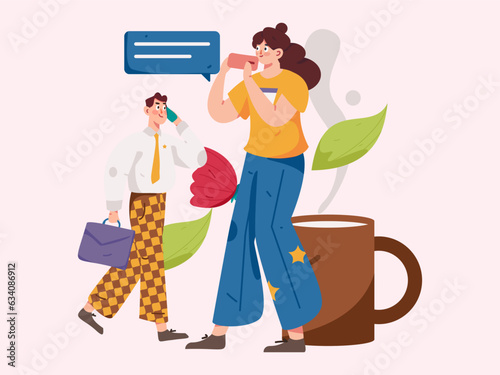 Virtual characters social communication concept business flat vector hand drawn illustration
