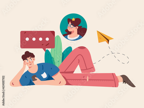 Virtual characters social communication concept business flat vector hand drawn illustration
