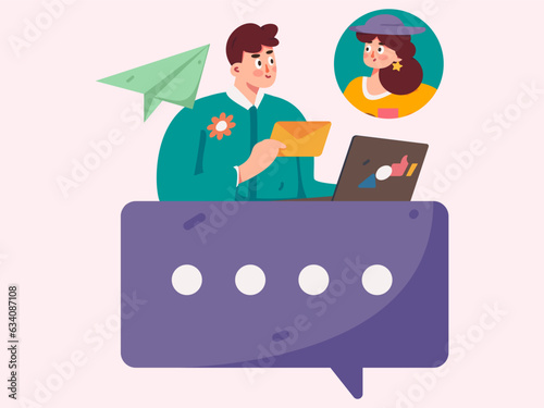 Virtual characters social communication concept business flat vector hand drawn illustration
