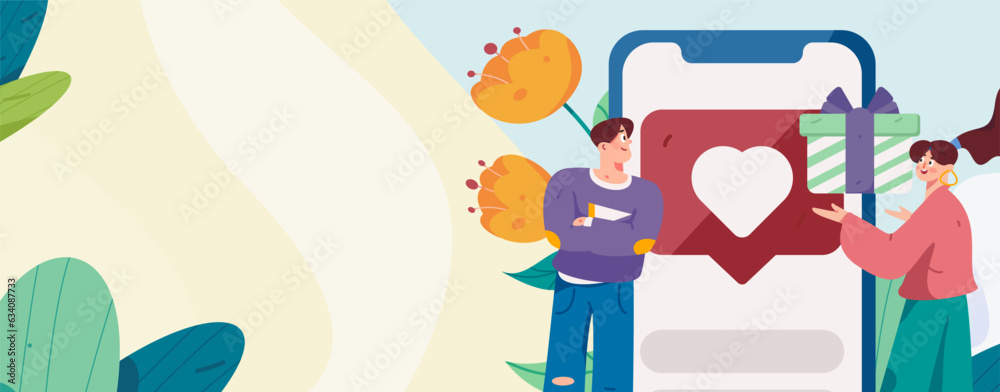 Fototapeta premium Virtual characters social communication concept business flat vector hand drawn illustration 