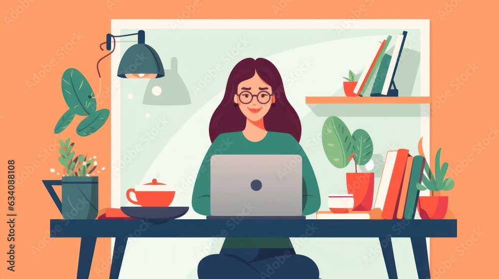 Photo of joyful nice woman using laptop. Beautiful Businesswoman typing on laptop. Generative AI Photo of joyful nice woman using laptop. Beautiful Businesswoman typing on laptop. Generative AI