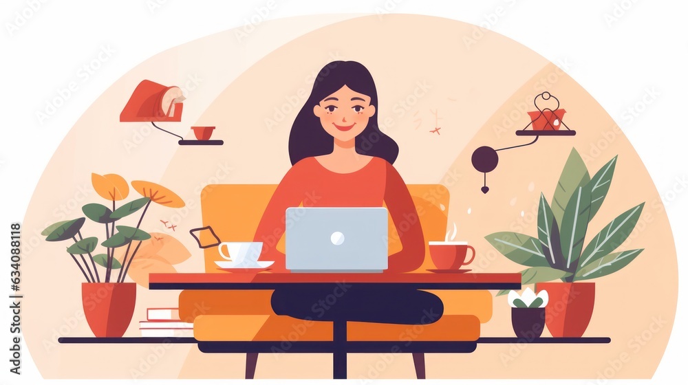 Photo of joyful nice woman using laptop. Beautiful Businesswoman typing on laptop. Generative AI Photo of joyful nice woman using laptop. Beautiful Businesswoman typing on laptop. Generative AI