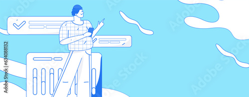 Virtual characters social communication concept business flat vector hand drawn illustration
