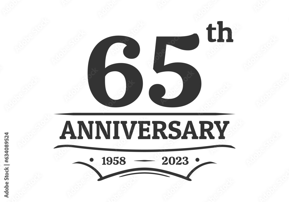 65 years anniversary logo, icon or label. 65th jubilee, birthday celebration vintage design template. Wedding, invitation card element. Vector illustration. 65 years anniversary logo, icon or label. 65th jubilee, birthday celebration vintage design template. Wedding, invitation card element. Vector illustration.