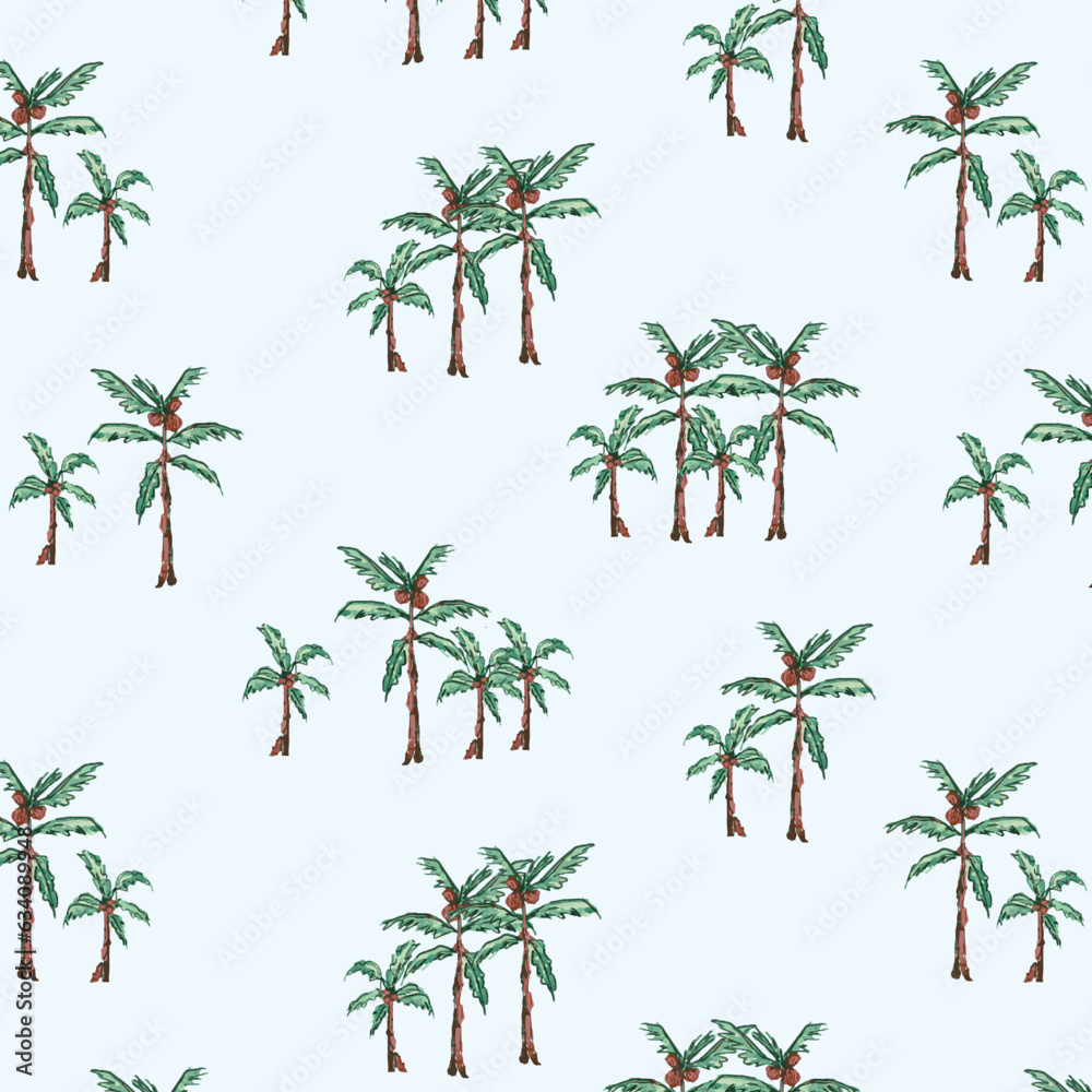 Coconut Palm Tree Garden Allover Seamless Pattern Design Artwork	
