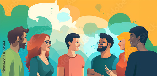 Engaging communication illustration, Illustration of people speaking and communicating with each other