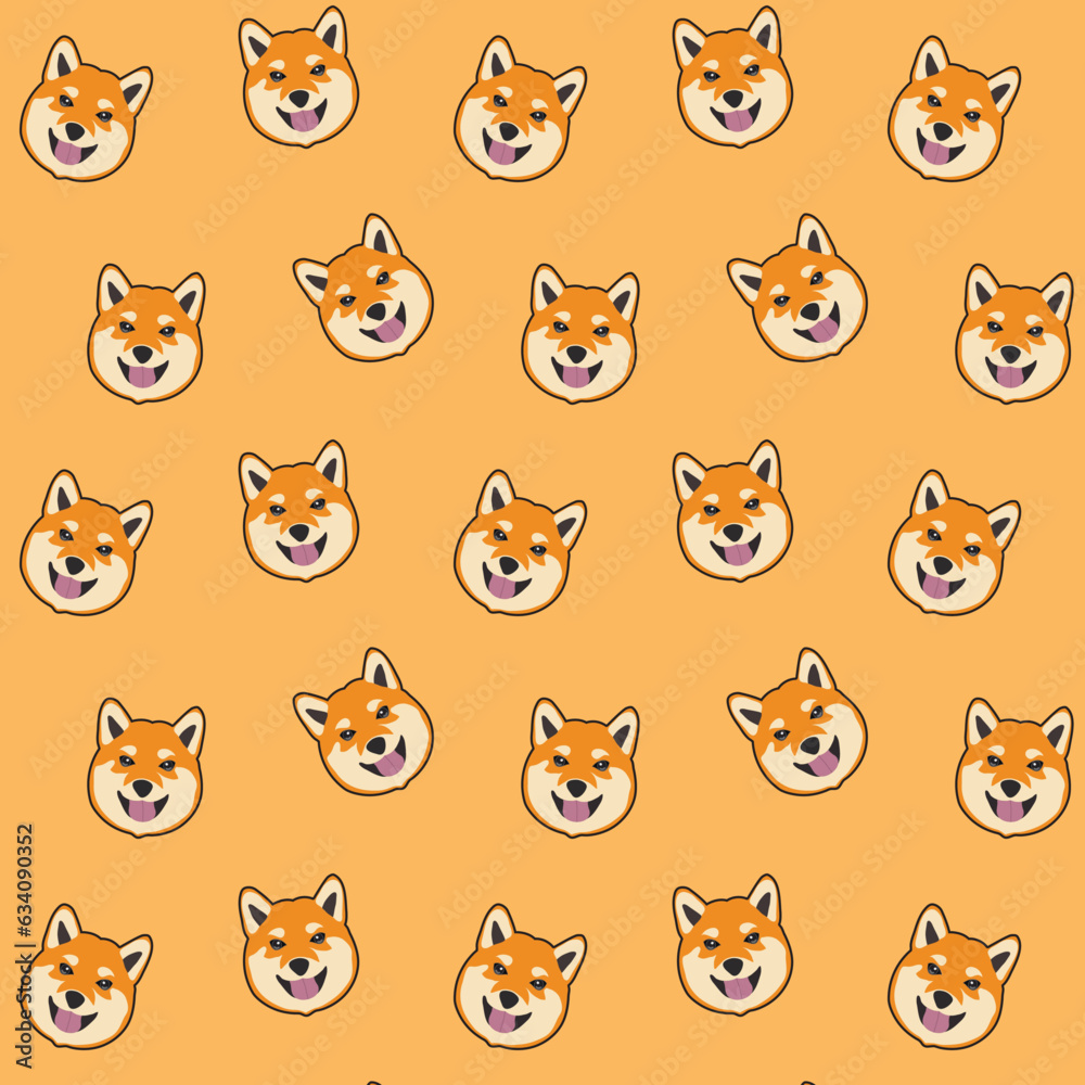 Cute Shiba Inu Dog Puppy Animal Character Illustration Seamless Allover Pattern Design Artwork	
