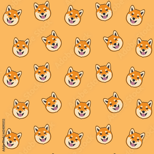 Cute Shiba Inu Dog Puppy Animal Character Illustration Seamless Allover Pattern Design Artwork 