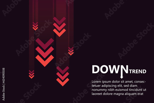 Fallen Moving Digital Red Arrows in Downtrend. Dynamic financial downturn: Illustration of moving digital red arrows in the downtrend. Depicting a negative market shift and decline in a vector design.
