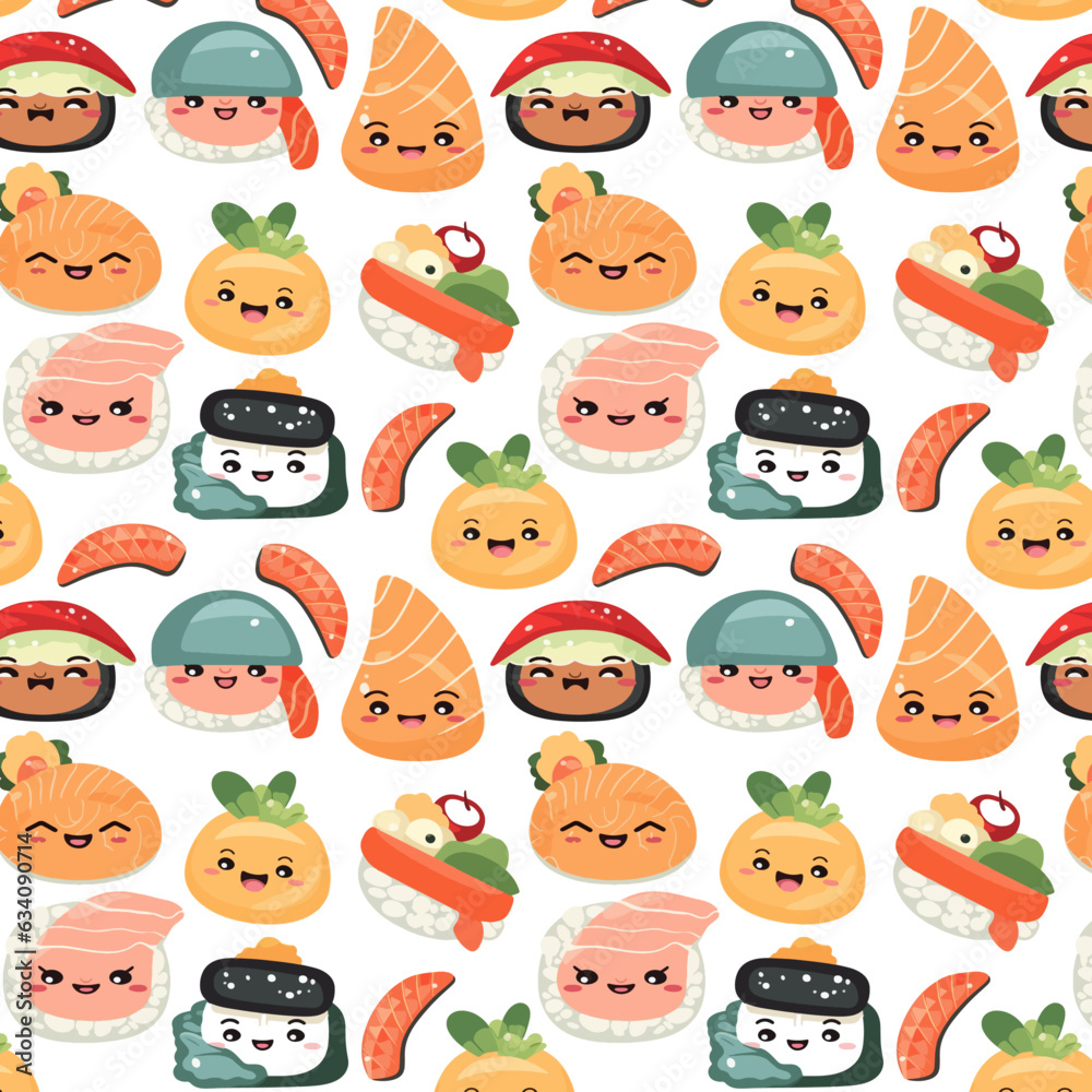 Cute Japanese Food Sushi and Roll Character Allover Seamless Pattern Design Artwork
Cute Japanese Food Sushi and Roll Character Allover Seamless Pattern Design Artwork
