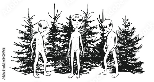 aliens in the forest vector sketch
