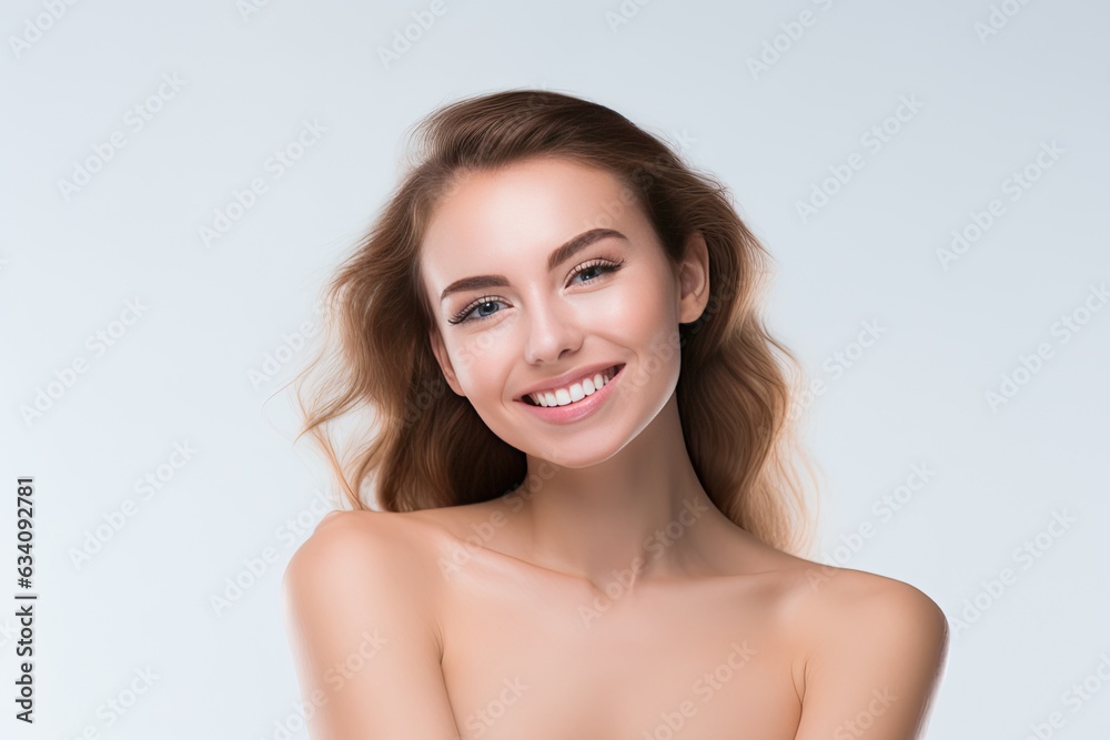 Portrait of a happy, confident, and healthy Caucasian woman with glowing skin and positivity. Generative AI Portrait of a happy, confident, and healthy Caucasian woman with glowing skin and positivity. Generative AI