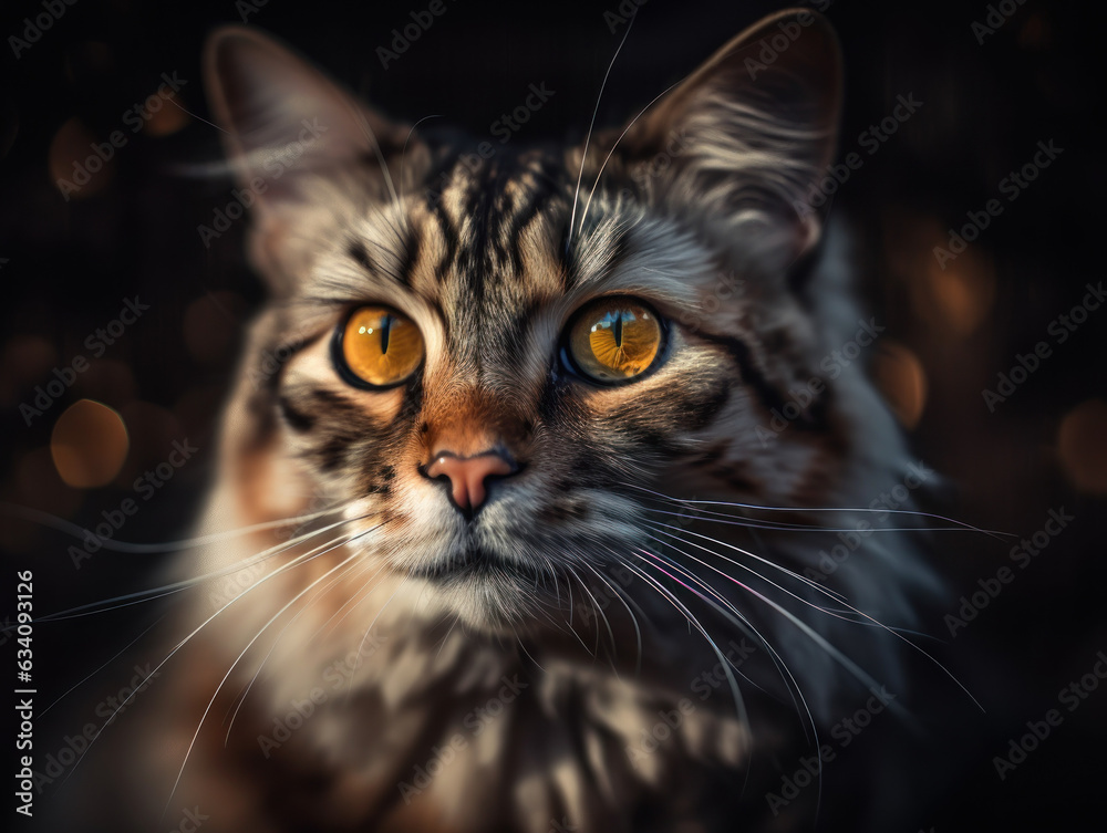 American curl Сat portrait close up created with Generative AI technology