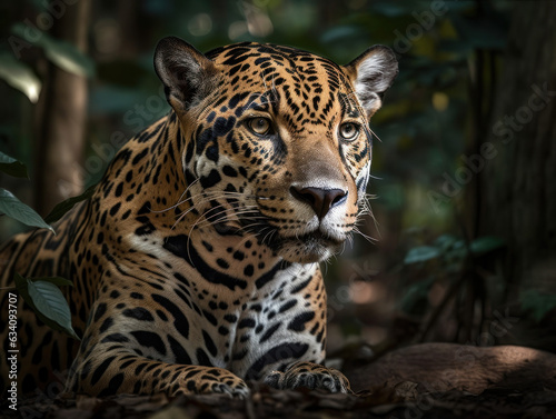 Jaguar portrait close up created with Generative AI technology © Denis Darcraft