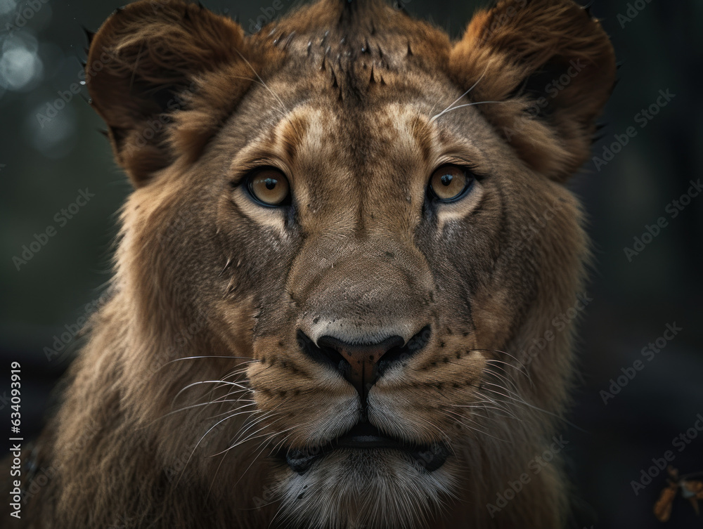 Fototapeta premium Lion portrait close up created with Generative AI technology