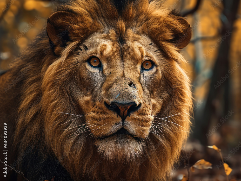 Fototapeta premium Lion portrait close up created with Generative AI technology
