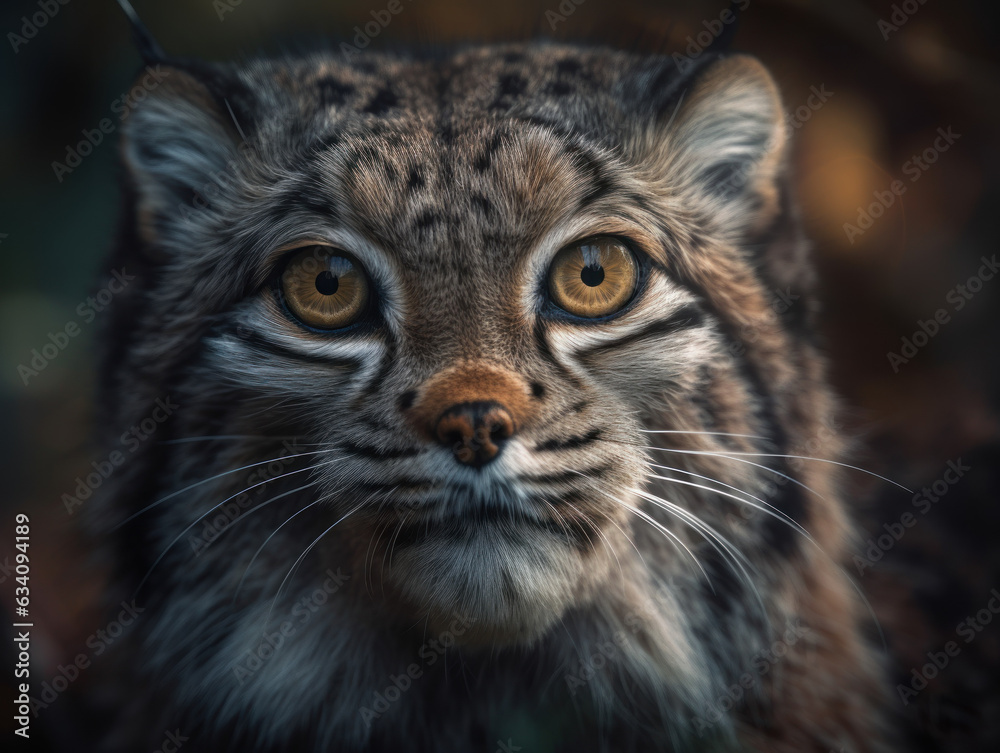 Fototapeta premium Manul Сat portrait close up created with Generative AI technology