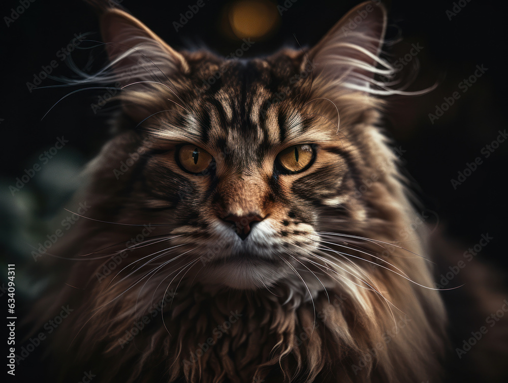 Maine coon Сat portrait close up created with Generative AI technology
