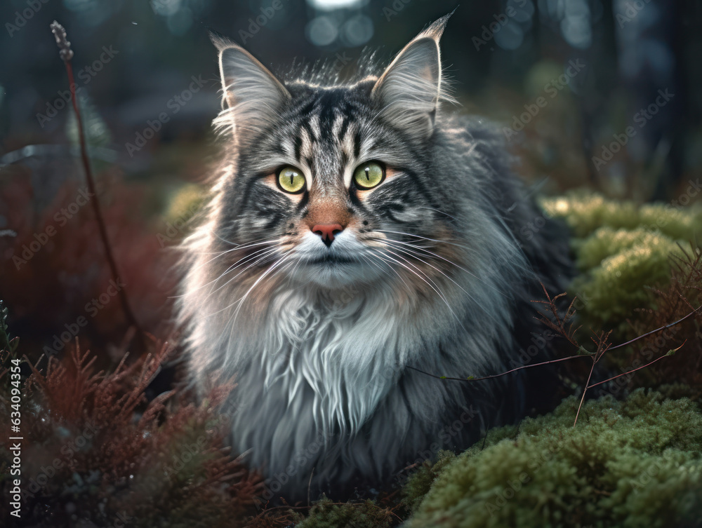 Norwegian forest Сat portrait close up created with Generative AI technology Norwegian forest Сat portrait close up created with Generative AI technology
