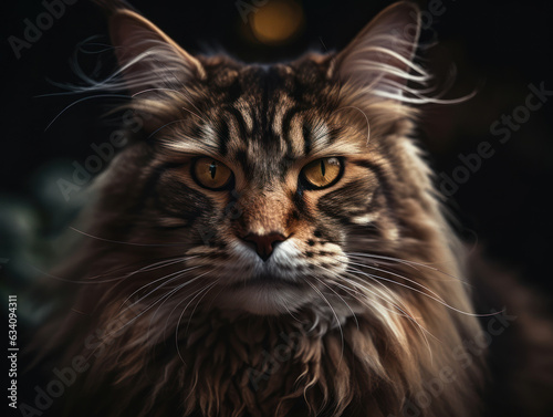 Maine coon Сat portrait close up created with Generative AI technology