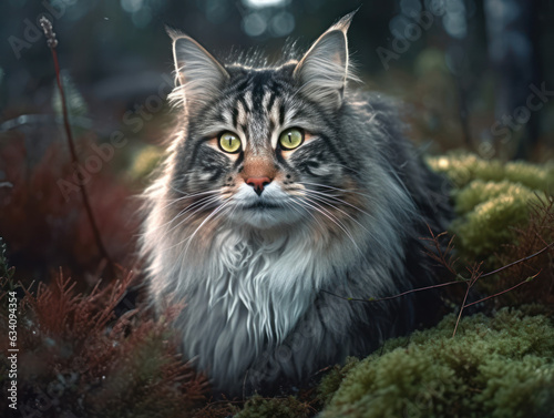 Norwegian forest Сat portrait close up created with Generative AI technology