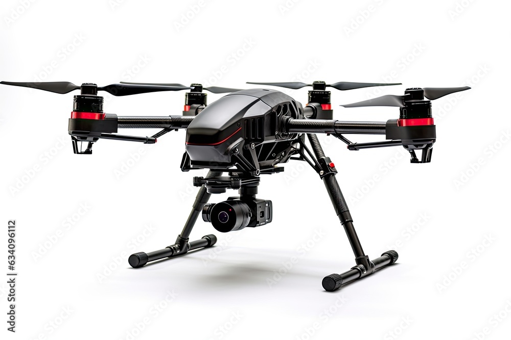 Modern drone with camera isolated on white Modern drone with camera isolated on white